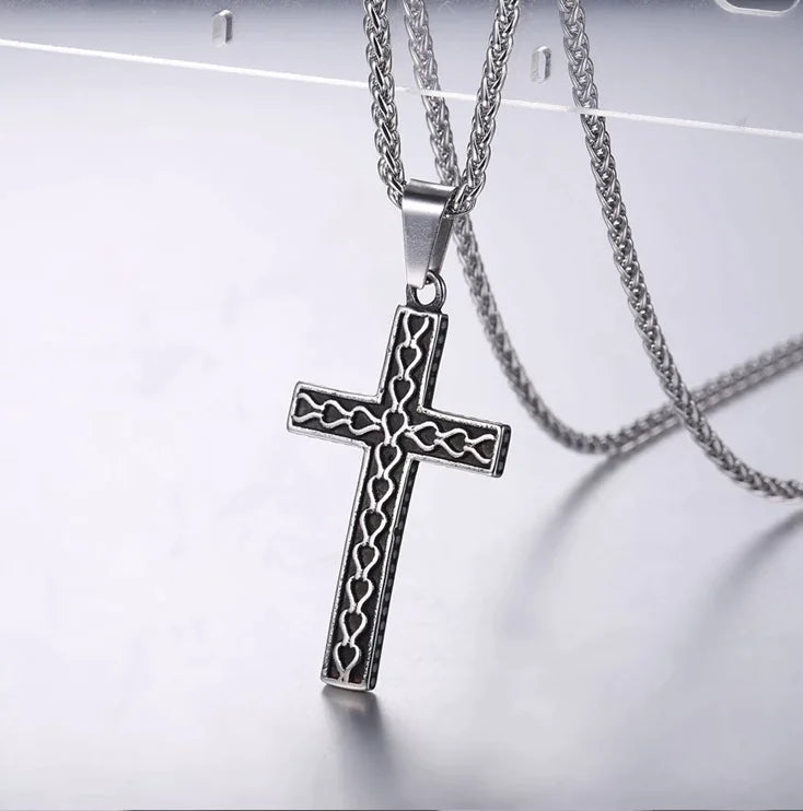 Stainless Steel Necklace "Wavy Cross"