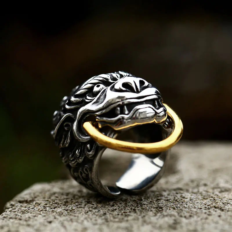 Stainless Steel Men's Ring "Chinese Lion"