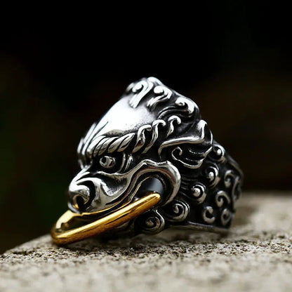 Stainless Steel Men's Ring "Chinese Lion"