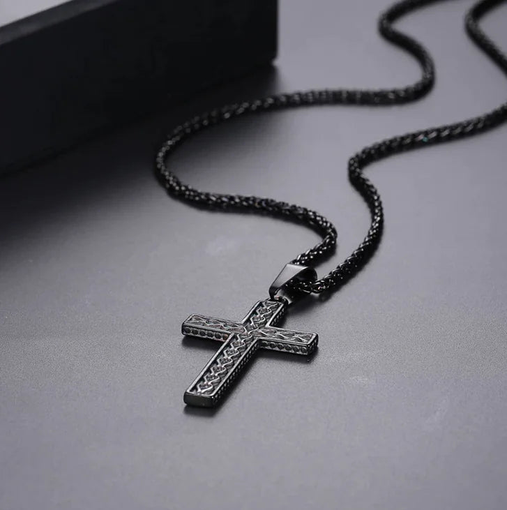 Stainless Steel Necklace "Wavy Cross"