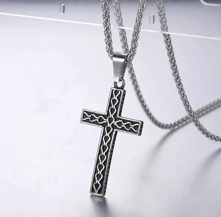 Stainless Steel Necklace "Wavy Cross"