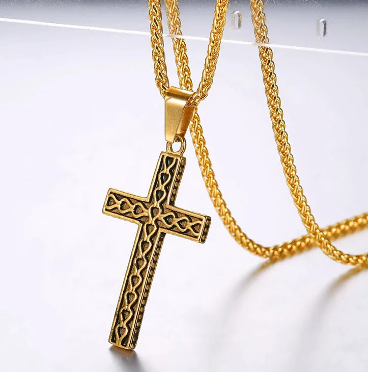 Stainless Steel Necklace "Wavy Cross"