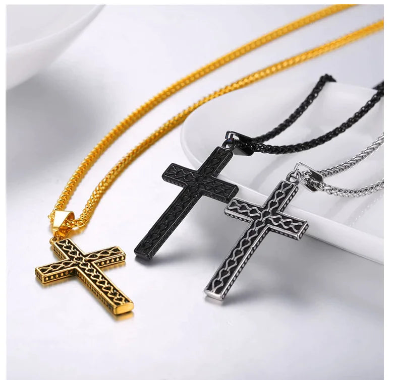 Stainless Steel Necklace "Wavy Cross"